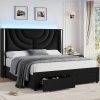 product-fancy-05d4fb9d-e920-424f-80af-f6114e3c256d FULTRU Upholstered LED Bed Frame in Full, Queen, Or King Size with Two Storage Drawers, Velvet Platform Bed Featuring a Wingback Headboard, Sturdy Wooden Slats for Support, No Need for a Box Spring, Headboard with a Splicing Design