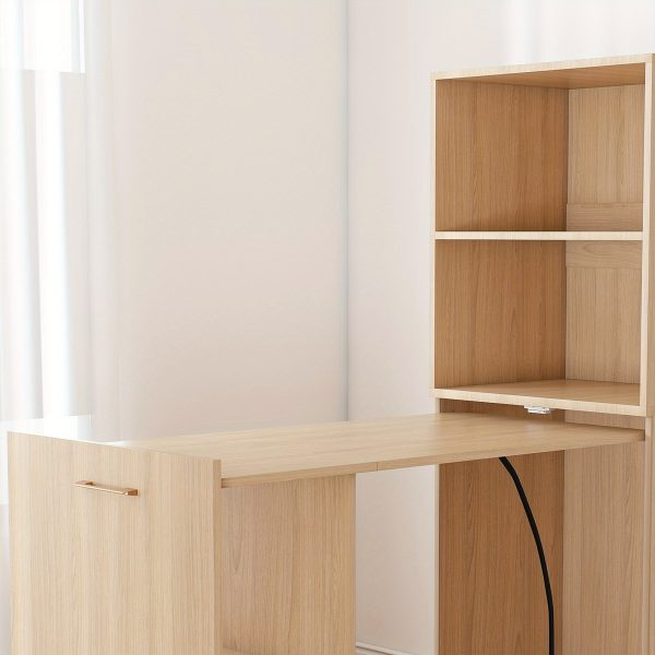 product-fancy-05e685c4-dc90-4c95-833c-875e91013c11 Foldable Stretchable Adjustable Height Desk with Mobile Wheels & Storage Shelves - Space-Saving Heavy-Duty PVC Frame, Walnut for Office, Small Apartments, Dorm Rooms - Easy Assembly Freestanding Writing Table