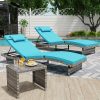 product-fancy-0645873a-0c9c-413e-96db-8c68ed11bc37 Lounge Chair Set, 3pcs Outdoor Modern Patio Furniture Lounge Chairs Set of 2 with Adjustable Backrest And Side Table, Durable PE Wicker, Weather Resistant Cushions, Blue