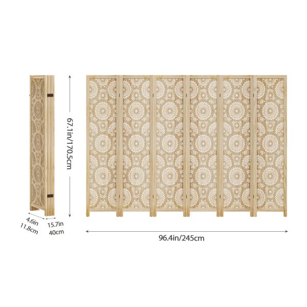 product-fancy-065a08b4-cdf7-484f-92b5-c9f3d0d0876c 6 Or 4 Panel Wood Screen Room Divider, Farmhouse Style Carved Boho Wall Dividers Folding Screens, Freestanding Hollow Partition Privacy Screen for Home Office Bedroom Studio Apartment, Natural