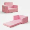 product-fancy-0689c901-e2a0-4d25-a791-4d2b5109ab9d Kids Sofa 2-in-1 Convertible to Recliner Chair - Soft Plush Gray/Pink/White Youngsters Lounge Chair with Storage Pocket, Cozy Folding Playroom Furniture for Boys And Girls, Youngsters Playroom Furniture Pocketed Armrests | Velvet Upholstery, Chair