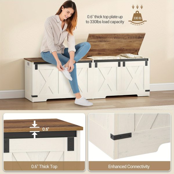product-fancy-0689e280-eba4-4f8c-9ce4-3713c188cd31 59" Storage Bench with Two Safety Hinges, Oversized Farmhouse Wooden Storage Box, Flip-Top Storage Ottoman, Entryway Bench for Bedroom and Living Room, White and Brown/White/Black