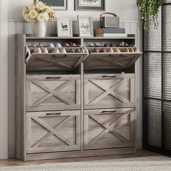 product-fancy-068cb604-9576-41a2-a818-409876aa8285 Washed Gray Shoe Storage Cabinet with 6 Flip Drawers | Narrow Freestanding Shoe Cabinet and Shoe Storage Organizer with Metal Handles for Entryway, Large Shoe Rack Organizer, Modern Farmhouse Style, Ideal for Shoe Racks, Made of Particle Board