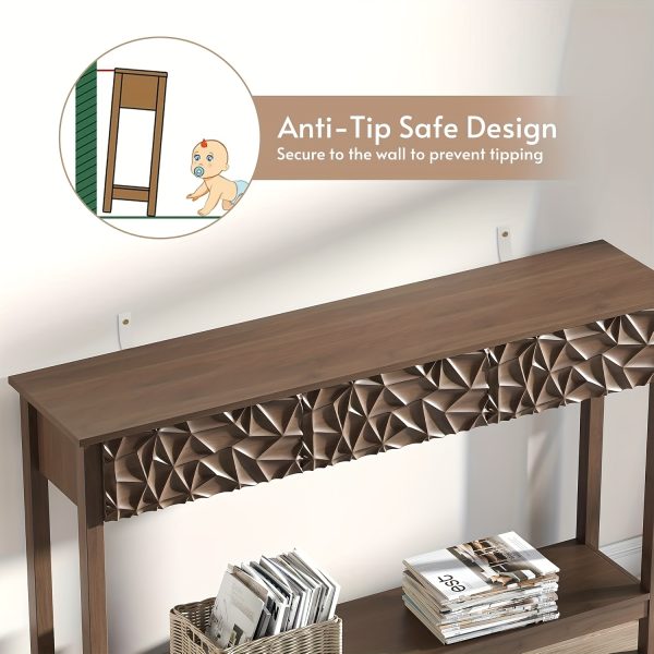 product-fancy-06ad1e72-c4ad-4c2c-88b0-f3f4727daf10 Kinder King 51 Inch Modern Console Table Farmhouse Entryway Table with 3 Drawers Narrow Wood Entry Way Table with Open Storage Shelf Long Sofa Table Behind Couch for Hallway, Foyer, Living Room, Walnut