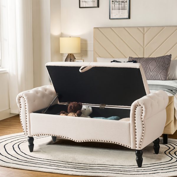 product-fancy-06bda197-4472-47b2-8469-48e602ddb738 Mid-Century Modern Large Capacity Wooden Storage Box, Bedroom End of Bed Chair with Roll-Up Arms - Spacious Storage Space, Flip-Top Design, Perfect for Bedroom, Living Room, Hallway - Durable, Sturdy, Easy to Assemble