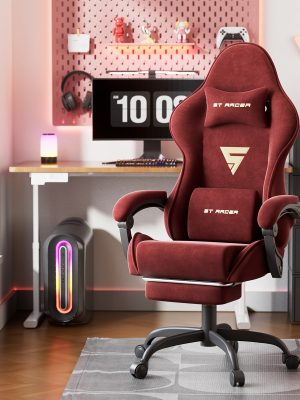 Velvet Fabric Ergonomic Gaming Chair with Footrest And Massage, Reclining Computer Gamer Chair for Adult And Teens, Racing Style PC Home Office Video Game Chair