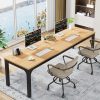 product-fancy-06cbce8d-a3b7-4209-bf05-11e705a0e734 78.7" Extra Long Wooden Computer Desk for 2 People - Dual Workstation with Sturdy Metal Legs, Engineered Wood & Natural & Black Finish, Spacious Home Office Desk, Study Writing Table, Easy Assembly, Office Desk Supplies And Accessories, Collaborative Workspace, Contemporary Design, Durable Construction