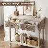 product-fancy-06dc54fd-0297-49fe-8373-8de651c67861 Carved MDF Console Table with 2 Drawers, Sunflower Vintage End Entryway Table for Hallway, Living Room - Antique Style Sofa Table with Floral Engraving, Rustic Accent Furniture