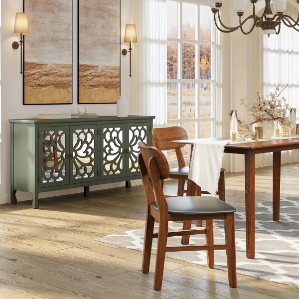 Modern Freestanding Buffet Credenza with Mirror & Storage - Adjustable Shelf Cabinet Suitable for Living Room, Dining Room, Entryway - Elegant Panel Doors & Tall -Standing Furniture