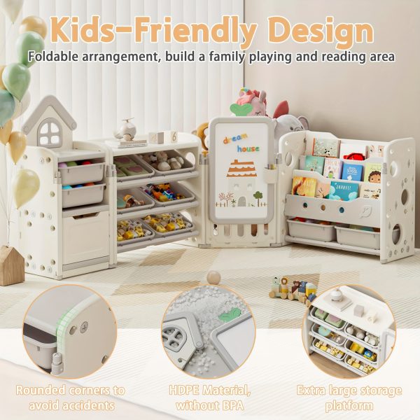 product-fancy-07117ca5-9be8-4fa9-9067-2a91e6e37c5b A Versatile Storage Solution for Featuring 10 Detachable Bins And a 3-Tier Bookshelf, Serving As a Multifunctional Organizer with a Drawing Board, Perfect for a Bedroom, Playroom, Or Living Area