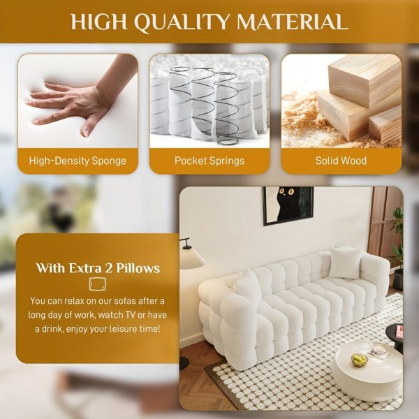 Modern Oversized 59.2" 2-Seater/80.3" 3-Seater Boucle Sofa Couch with 2 Pillows, Comfy Upholstered Sherpa Sofa, Tufted Cozy Deep Seat Cloud Couch for Living Room Apartment Office