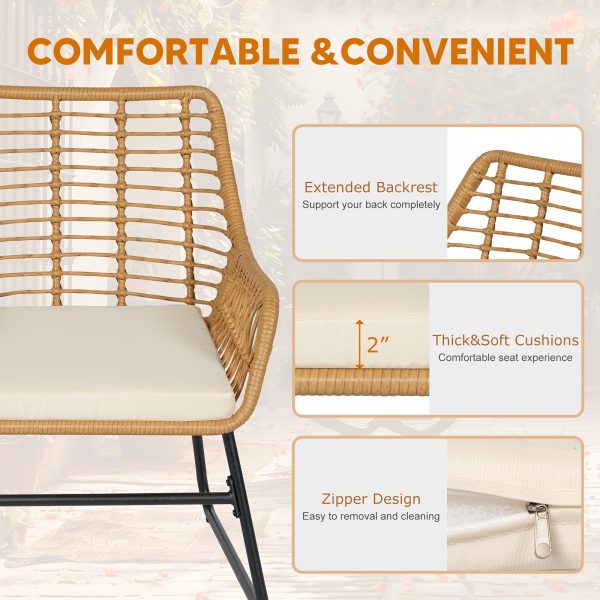 product-fancy-07670987-14f4-489e-a928-8fb5f8f68750 4pcs Outdoor Patio Furniture Collection • Rattan Bistro Set Featuring Cushions & Table • Wicker Loveseat for Conversations in Your Backyard, Balcony, Or Garden