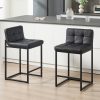 product-fancy-077316ea-cb4f-478a-b175-5ebc1f778121 DMKAI Set Of 2 Modern Counter Height Bar Stools - Black Faux Leather Upholstered, Diamond-Tufted Seat, Sturdy Black Metal Cantilever Base with Footrest | Minimalist Bar Stools for Kitchen Island