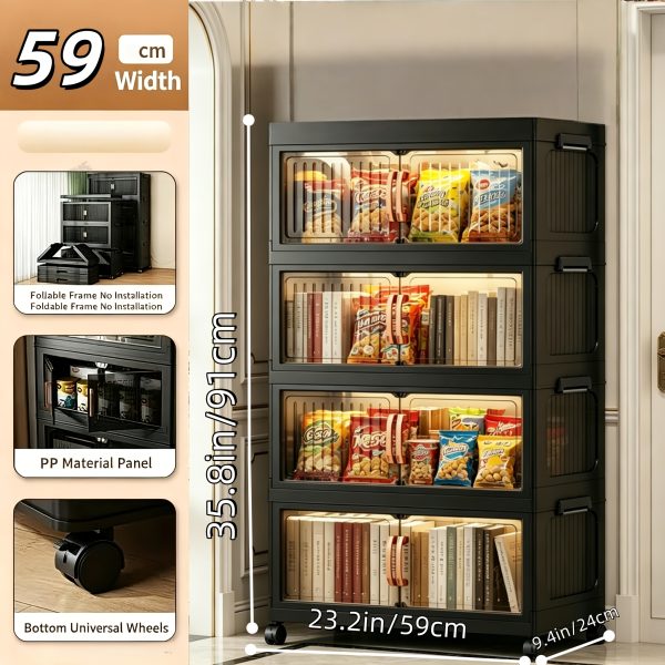 product-fancy-07925ef9-cc6e-4de4-8717-708c179aa2a5 No Assembly 2/3/4/5 Tier Foldable Stackable Storage Cabinet, 44.29 Inch Large Capacity Modular Organizer Box with Lid, Rolling Wheels & Magnetic Double Door, Space Saving Portable Multi-Layer Storage Unit, Easy Setup Household Storage Container