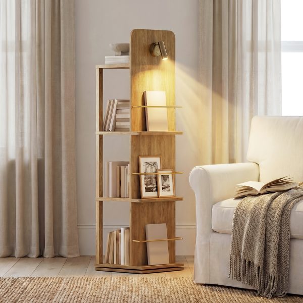 product-fancy-07bff609-6469-4f26-b816-99adba364a2c 4-Tier Rotating Bookshelf Tower with 360° Spinning Shelves - Natural Oak Wood Freestanding Bookcase Suitable for Small Spaces, Space-Saving Rolling Shelf for Home Office, Living Room, Assembly, Modern Square Bookcase for Books & Decor