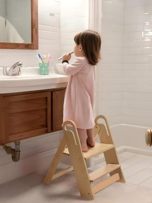 Children's Step Stool, Foldable Anti-Slip Double-Tier Step Stool with Handle Design, Suitable for Multiple Settings Including Bathroom Sinks, Kitchens, And Bedroom Countertops