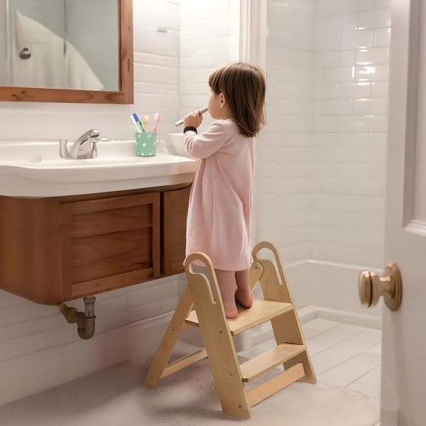 product-fancy-07de7309-4df5-47e0-8d43-15499412bff7 Children's Step Stool, Foldable Anti-Slip Double-Tier Step Stool with Handle Design, Suitable for Multiple Settings Including Bathroom Sinks, Kitchens, And Bedroom Countertops