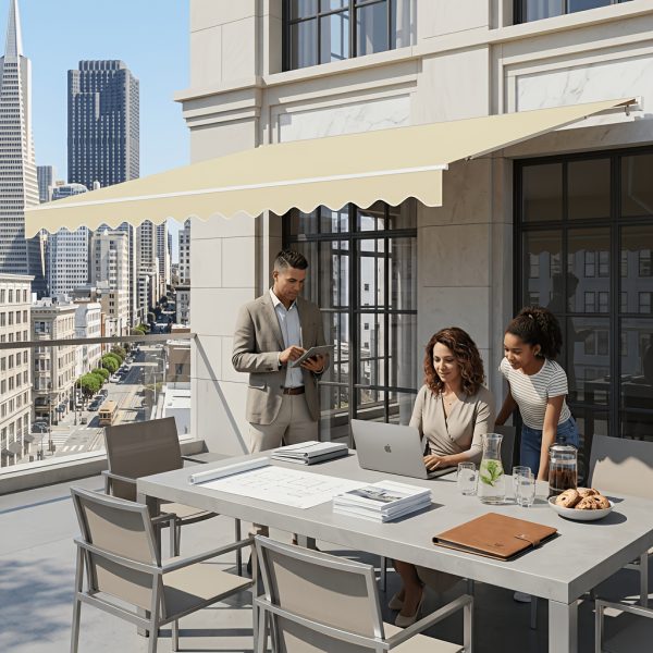 product-fancy-07ec7039-5b1d-401f-8376-03c279b6a85a 12x10ft Heavy-Duty Manual Retractable Awning with Wall Mount - Outdoor Patio Canopy, Beige Suitable for Balcony, Deck, Poolside Shade, Fabric & Frame, Installation