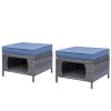 2pcs Royal Craft Outdoor Patio Furniture Set | Hand-Woven Pe Rattan Ottomans With 3.15 Inch Thick Cushions, All-Weather Material, Movable Cushions, Multifunctional Use, Gray Wicker With Beige/Denim Blue Cushions