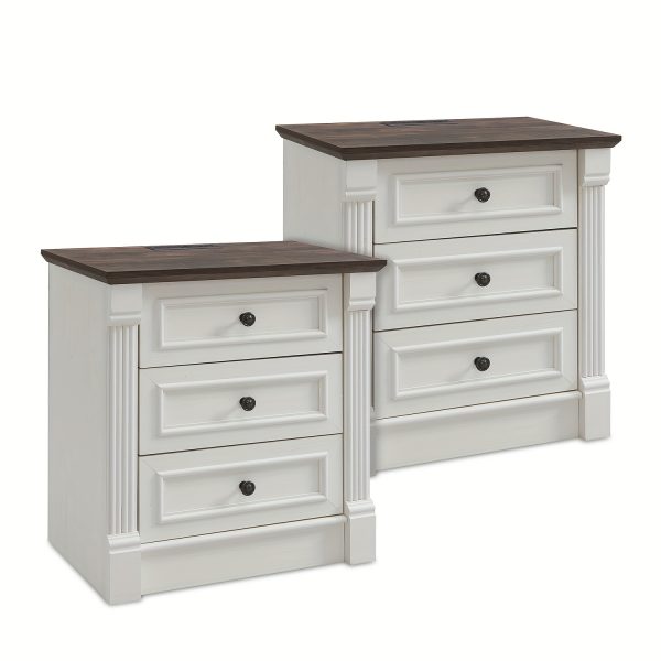product-fancy-0848a1e0-3d6e-4697-9d90-04b6ab4ee465 26 Inch High Farmhouse Bedside Table Set of 2, 3 Drawer Side Table with Charging Station, 23.6 Inch Wide Side Table with Roman Posts, Wooden Country Style Bedside Table for Bedroom, Living Room