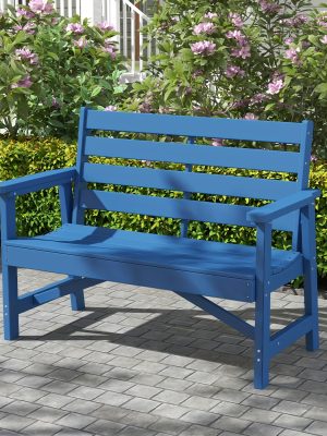 51.5' Outdoor Bench Heavy Duty HDPE Garden Bench for Patio, Park, Porch & Backyard Comfortable 2-Person Seating Rust-Free & All Weather Resistant