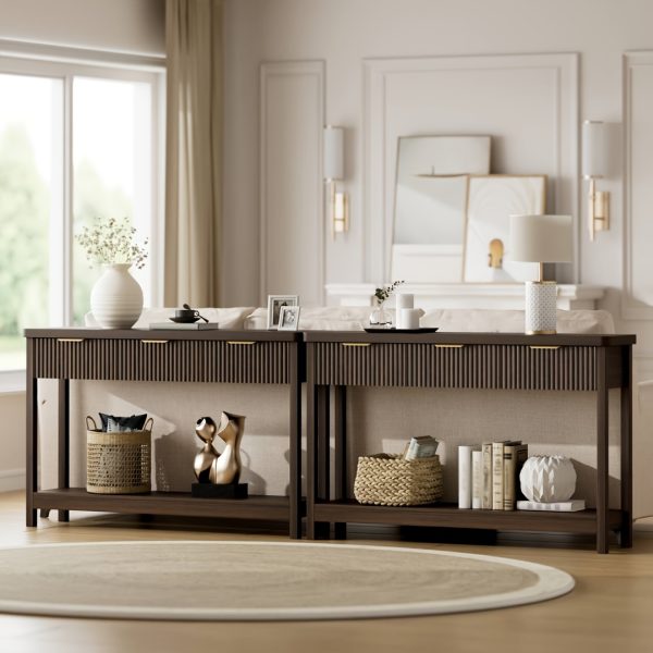 product-fancy-08982bd4-2eca-4712-9ac6-58b50d186aac 51 IN Fluted Console Table with 3 Drawers, Modern Entryway Table with Metal Handles, Sturdy Solid Wood Design, Hallway Table with Storage, for Living Room And Hallway