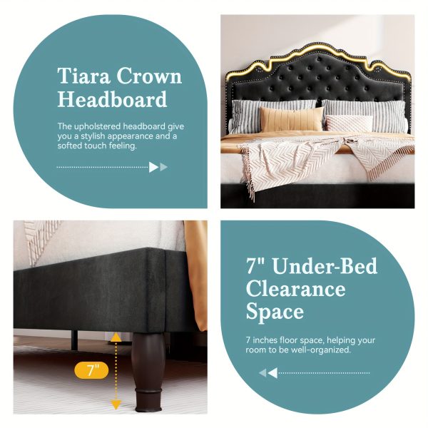 product-fancy-08a9845a-a0e2-401d-b6b5-4cc3a6df1ad0 HOOMIC Full/Queen/King Size Bed Frame with Adjustable Velvet Tiara Headboard, Upholstered Diamond Button Tufted Platform Bed, Wooden Slats Support, No Box Spring Needed, Easy Assembly, Black
