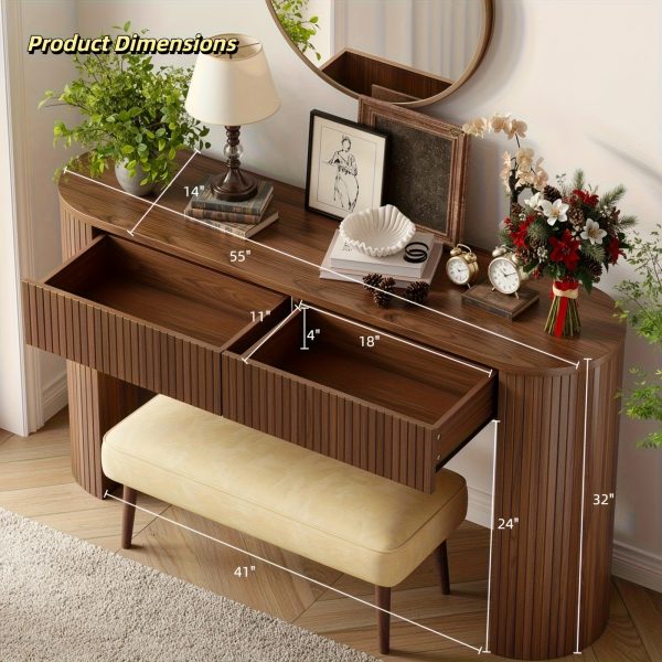 product-fancy-08b6f65e-1dee-4271-b8df-4ed016a49bcf 63"/55 Inch Console Table with 2 Drawers, Fluted Entryway Tables with Storage, Sofa Table Behind The Couch, Hallway Tables, Mid-Century Modern Foyer Table for Entryway, Hallway, Living Room, Walnut/Black/Natural White