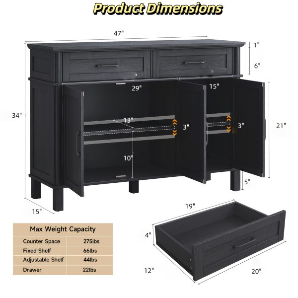 product-fancy-08bda328-3161-4708-90bf-13b4e2e1cc56 Farmhouse 48 Inch Buffet Cabinet with Storage, 48 Inch Sideboard with 2 Drawers And 3 Doors - Wood Coffee Bar Cabinet with Adjustable Shelves for Kitchen, Dining Room, Living Room