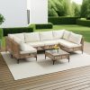 WENTUM 7pcs Outdoor Sectional Sofa Set, Boho Wicker Rattan Patio Furniture with Cushions And Table for Patio, Lawn, Backyard, Porch