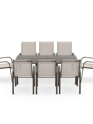 9pcs Outdoor Dining Table And Chair Set, Suitable for 8 People, The Set Includes 1 Long Table, 8 Fixed Seats, Suitable for Outdoor Garden Terrace Furniture Set