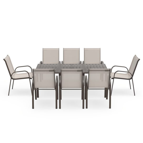 9pcs Outdoor Dining Table And Chair Set, Suitable for 8 People, The Set Includes 1 Long Table, 8 Fixed Seats, Suitable for Outdoor Garden Terrace Furniture Set