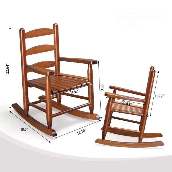 product-fancy-097893f3-f94d-428a-a934-8917bfdd55ee Kids Rocking Chair for 3-6 Ages, Small-Size, 14.8 X 18.5 X 22.6In, Solid Wood Material, All-Weather Wooden Porch Rocker with High Backrest, Ideal for Outdoor&Inddor, Birthday/Festival Gift for Children, Teak