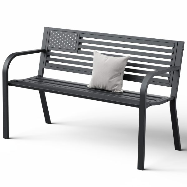 product-fancy-09926e36-7245-40fa-aded-a92728f6a910 47-inch Pure Iron Casual Bench, Equipped with Ergonomic PVC Mesh Backrest, Non-slip Chair Legs And All-weather Design, Suitable for Outdoor, Garden, Yard And Poolside Areas