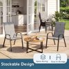 product-fancy-09a3ca6a-3e38-4a5f-a014-141a6d5648f8-1 7pcs Outdoor Dining Table and Chairs for 6 People - Textilene Stackable Patio Furniture with Glass Table & Umbrella Hole Base Suitable for Deck, Poolside,, Backyard - Umbrella Not Included