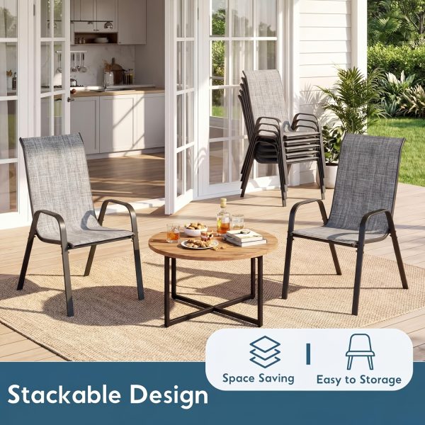 product-fancy-09a3ca6a-3e38-4a5f-a014-141a6d5648f8-1 7pcs Outdoor Dining Table and Chairs for 6 People - Textilene Stackable Patio Furniture with Glass Table & Umbrella Hole Base Suitable for Deck, Poolside,, Backyard - Umbrella Not Included