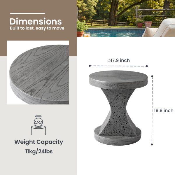 Modern Sculptural Mgo Outdoor Side Table, Grey Faux Wood And Stone Cylinder Nesting Table Set, Weather-Proof Concrete Garden Stool for Patio Living Room