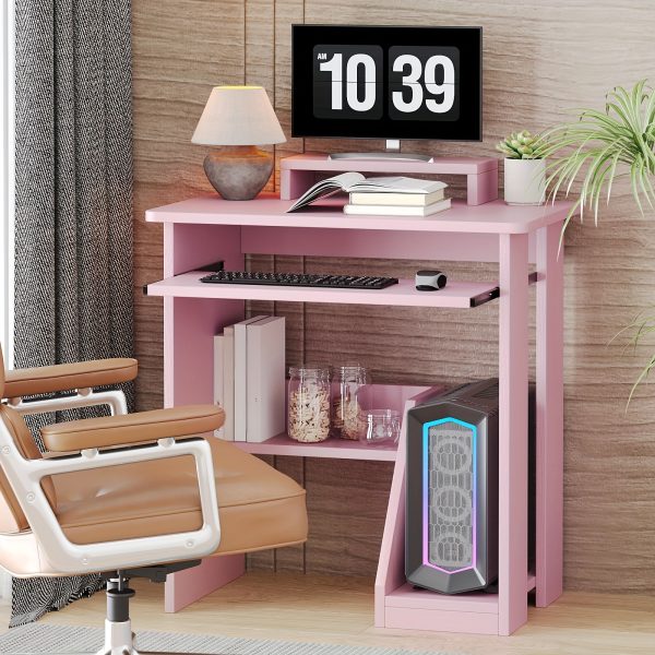 product-fancy-09fa4161-bf5c-4a7b-b0dd-ffbd9b9bc298 30" Pink Corner Computer Desk with Drawers - Space-Saving Design, Monitor Stand & Keyboard Tray, Ideal for Home Office or Bedroom, Sturdy Hardwood Construction