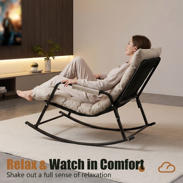product-fancy-0a5d107f-4c18-4b8f-b8fa-4827f6b3a342 Home Theater Seating, Oversized Rocking Chairs for Indoor And Outdoor Use, Modern Metal Lounge Rocking Chairs with Thick Cushions, And High-back Rocking Chairs Suitable for Living Rooms, Patios, Porches, Gardens, And Backyards