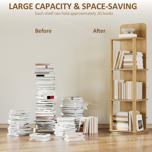 product-fancy-0a7138f3-8ff7-401e-8a51-d6b0723890c4 4-Tier Rotating Bookshelf Tower with 360° Spinning Shelves - Natural Oak Wood Freestanding Bookcase Suitable for Small Spaces, Space-Saving Rolling Shelf for Home Office, Living Room, Assembly, Modern Square Bookcase for Books & Decor