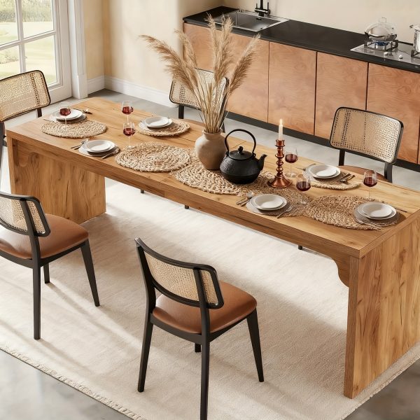 product-fancy-0a888623-4e05-48fc-8fec-30385d940dbf Modern 78-Inch Wooden Dining Table - Natural Wood Finish, Minimalist Design - Large Rectangular Kitchen or Dining Room Table for 6-8 - Sturdy Base with Space-Saving Legs - Perfect for Home Entertaining and Everyday Use - Kitchen Table
