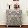 Vintage Carved Door Accent Cabinet with Adjustable Shelves & Suitable for Small Spaces - Compact Grey Storage Sideboard Buffet, -Standing Engineered Wood Furniture for Living Room, Dining Room, Entryway, Assembly