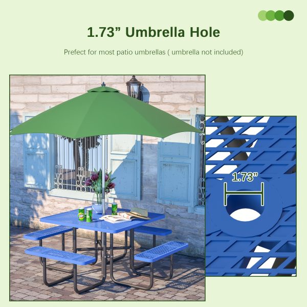 product-fancy-0ada2968-8a0c-46e6-8054-34c6b2a3b1cd 6-Person Outdoor Round Iron Picnic Table with Built-in Bench and Umbrella Hole, Suitable for Gardens, Courtyards, Patios, Lawns, Etc.