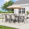 9pcs Outdoor Dining Table And Chair Set, Suitable for 8 People, The Set Includes 1 Long Table, 8 Fixed Seats, Suitable for Outdoor Garden Terrace Furniture Set