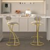 product-fancy-0af00a0b-27b9-4fd9-b4f2-8a51c40bbd3f Pair of Contemporary Velvet Bar Stools with Counter Height, Featuring a Golden Metal Frame And S-Shaped Stripe Backrest, Upholstered Round Chairs Inspired by Basketball And Soccer, Complete with Footrest for Dining Areas, Kitchens, And Bars
