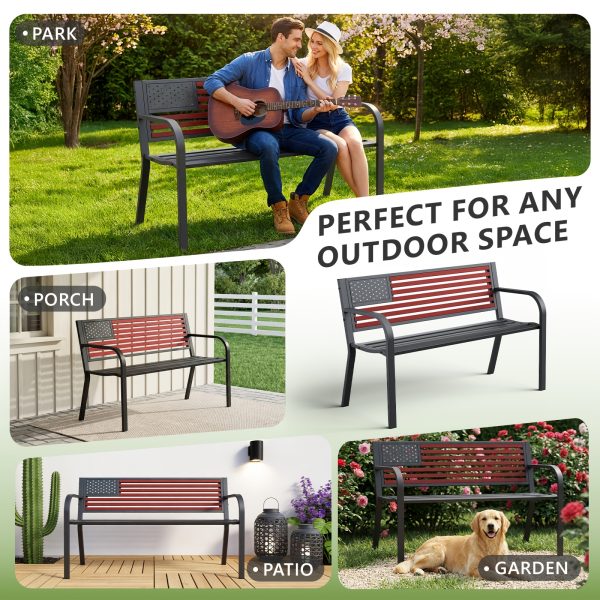 product-fancy-0af62d6d-376d-4bbf-81d0-72b05acfc289 47-inch Pure Iron Casual Bench, Equipped with Ergonomic PVC Mesh Backrest, Non-slip Chair Legs And All-weather Design, Suitable for Outdoor, Garden, Yard And Poolside Areas