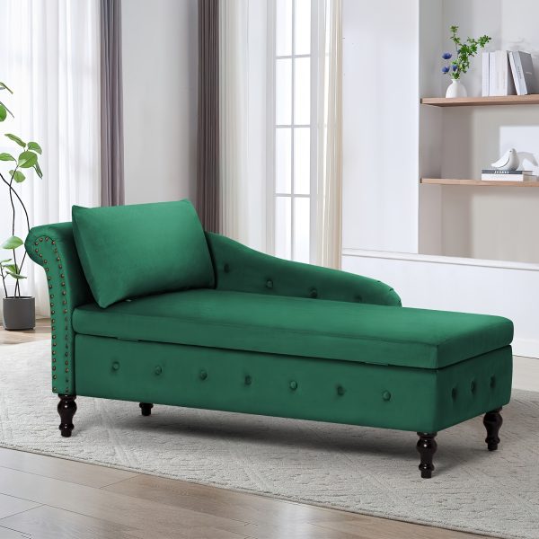 product-fancy-0b370f7a-ef63-4c1f-b8d7-b714a79e8b97 ACMEASE Fabric Chaise Lounge Featuring Left Armrest & Support Pillow, Button-Tufted Sofa with Storage, Indoor Lounge Chair, Contemporary Velvet Lounge Chair Suitable for Bedroom, Living Room, And Office