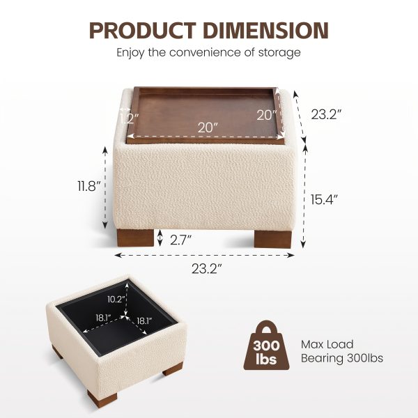 product-fancy-0b5c4bad-8f63-4a2f-b073-8b426bae58c5 24" Square Ottoman Coffee Table With Storage, Fabric Ottomans With Tray And Solid Wood Legs For Living Room, Bedroom And Apartments, Small Modern Ottoman Tea Table With Lift-Off Lid
