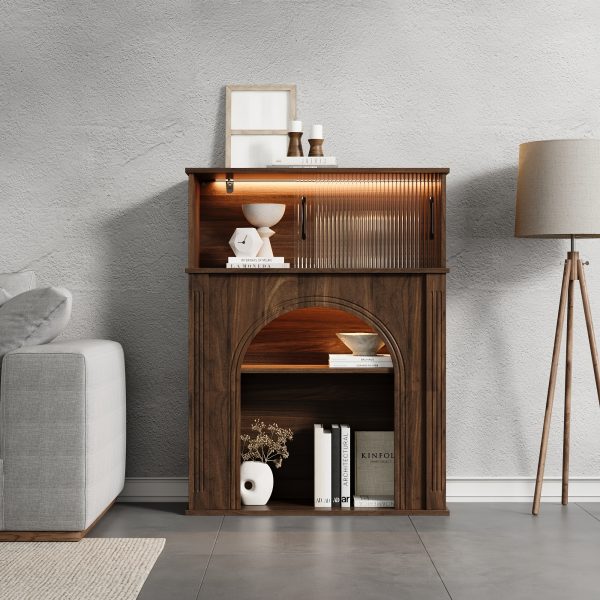 product-fancy-0b63a753-bf6b-4f10-9228-c23c75ff5045 Contemporary Storage Unit Featuring Two Shelves And One Compartment, a Display Cabinet with a Glass Door, a Bookshelf with Sleek Handles, Suitable for The Living Room, Office, And Entryway, Stylishly Designed in Brown