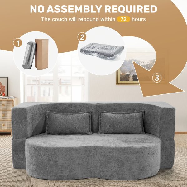 product-fancy-0b72261a-5ed0-4a42-a2bc-a7f71c5bde5c Convertible Folding Sofa Bed, 78" Full Size Floor Sleeper Couch, Faux Rabbit Fur Full Foam Futon Loveseat for Living Room Bedroom, No Assembly Required